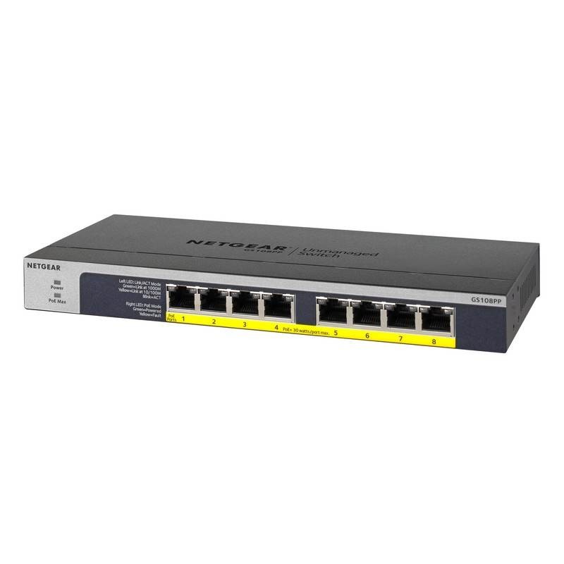 NETGEAR 8-Port Gigabit Ethernet POE Unmanaged Switch (GS108PP-100EUS)